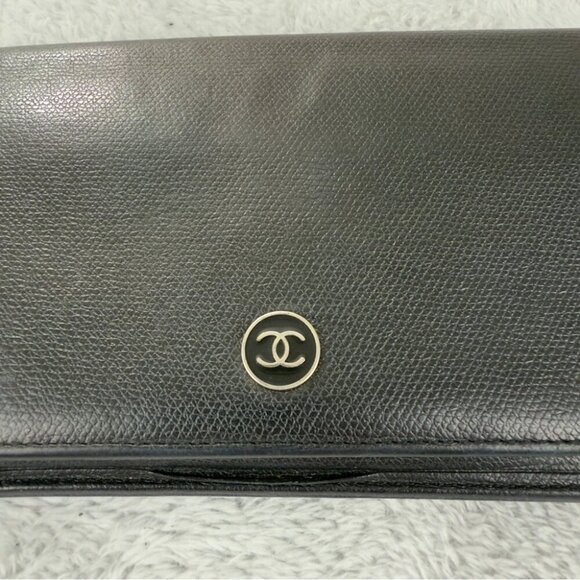 CHANEL Coco Button Leather Bifold Long Wallet Black - Picture 14 of 15